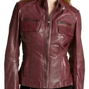 Bod & Christensen Burgundy Quilted Distressed Moto Jacket S